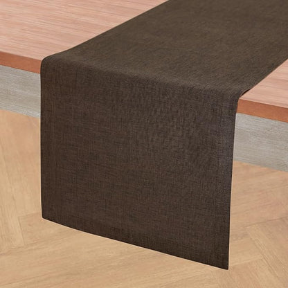 Solino Home Linen Chambray Brown Table Runner 144 Inches Long - Athena, 100% Pure Linen Dining Table Runner 14 x 144 Inch - Handcrafted and Machine Washable