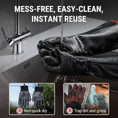 ThermoPro 932°F Heat Resistant BBQ Gloves, 14" Waterproof Oven & Grill Gloves, Oil & Slip-Resistant Neoprene Oven Mitts for BBQ, Fire Pit, Rotisserie, Smoker Accessories Gifts for Men and Women