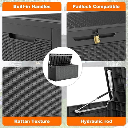 PatioZen 120 Gallon Deck Box Outdoor, Weatherproof Resin Patio Storage Box - Image 3