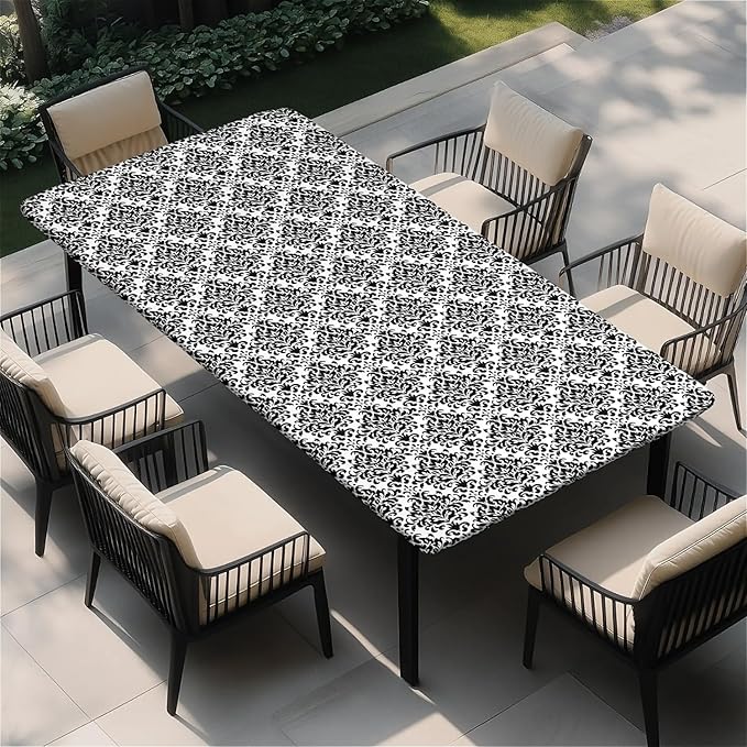 Rectangle Table Cloth Cover Waterproof Elastic Fitted Polyester Fitted Tablecloths for 4 Foot Tables for Indoor,Picnic, Camping, Outdoor （48" x 24"，Flower Geometry）