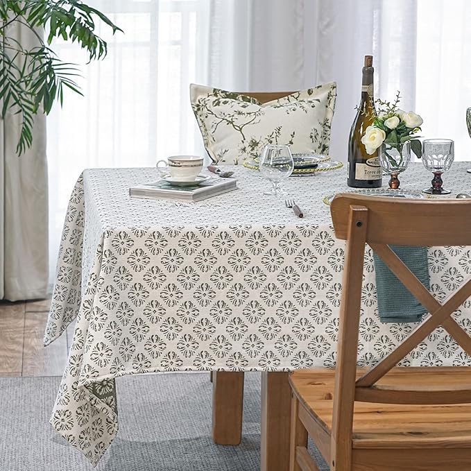 Rectangle Gingham Tablecloth, Jacquard Wrinkle Free Table Cloth, French Retro Country Table Cover for Dining, Farmhouse, Wedding - 54''x72'', White Green