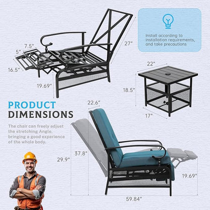 Incbruce 2 Pieces Outdoor Lounge Recliner Set, Adjustable Metal Recliner Sofa - Image 3
