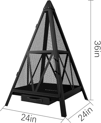 Kingson Pyramid Fire Pit, Heavy-Duty Steel Smokeless Wood Burning Fire Bowl for Outdoor Patio Garden Backyard, Bohemian & Meditation Decor