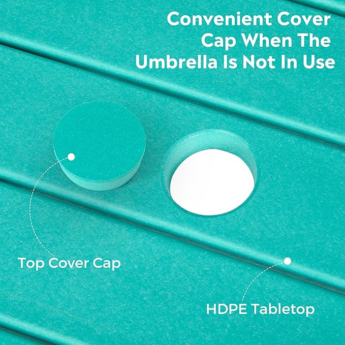 Costaelm Patio Bistro Table, 42" Counter Height Round Patio Cocktail Bar Table with Umbrella Hole, Outdoor Bistro Dining Pub Table for Front Porch Deck Backyard Garden, Turquoise