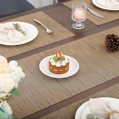 Myir JUN Table Runner, Vinyl Table Runner Indoor Arbitrarily Cropped Runner for Table Heatproof for Home Party (Light Brown, 15 x 94 inch)