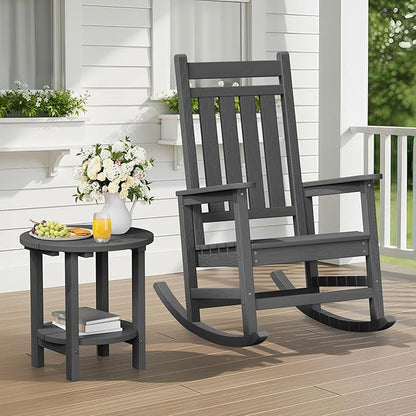 SERWALL Round Outdoor Side Table Set of 2, HDPE Small Adirondack Double End Table, Gray