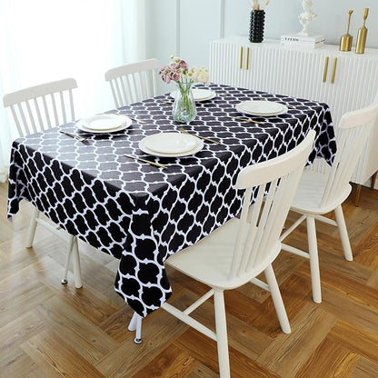 Romanstile Rectangle Plastic Tablecloth, 100% Waterproof Oil-Proof Checkered PVC Table Cloth, Heavy Duty Vinyl Table Cover for Dining, Camping, Picnic, Outdoor - 54 x 78 Inch, Moroco Black