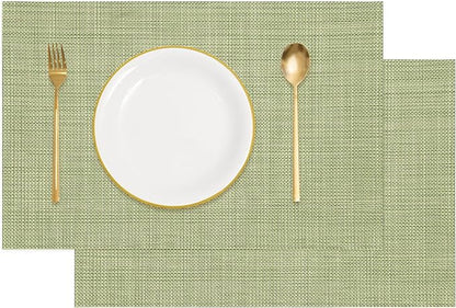 uxcell Faux Linen Placemats, 12x18 Inch Heat Resistant Place Mats Machine Washable Non-Slip Cloth Placemats for Dining Table Kitchen Indoor Outdoor Home Decoration(Green,2Pcs)