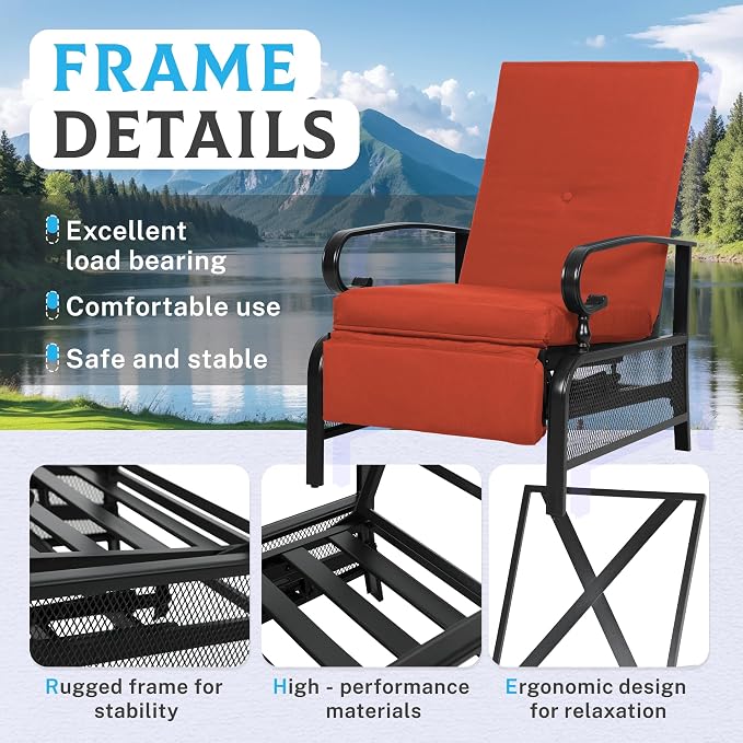 Incbruce 2 Pieces Outdoor Lounge Recliner Set, Adjustable Metal Recliner Sofa - Image 4