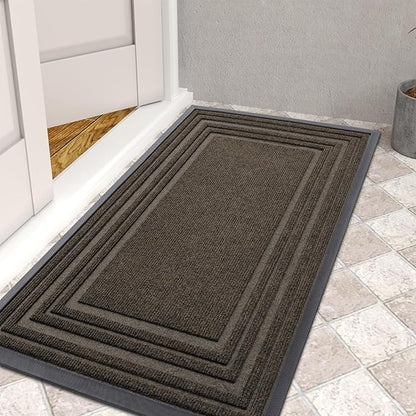 Buganda Front Door Mat Indoor Outdoor Entrance, Non-Slip Natural Rubber Doormats, Easy Clean, Low Profile, Dirt Trapper Entryway Floor Mats for Outside, Garages and Patios, 47x32, Brown