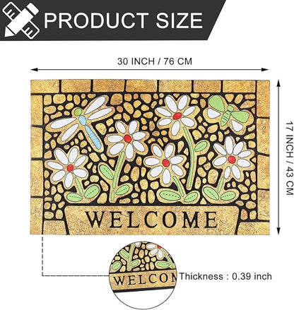 CHICHIC Welcome Door Mat 17x 30 Inch Front Doormat Outdoors for Home Entrance Outdoors Mat for Outside Entry Way Doormat Entry Rugs, Heavy Duty Non Slip Rubber Back Low Profile, Dragonfly