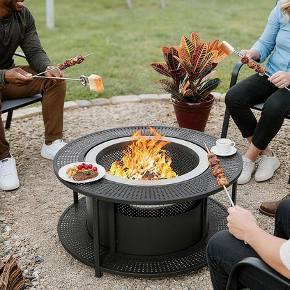 ALAULM 37 Inch Smokeless Fire Pit Tabletop, Stainless Steel Wood Burning Firepit for Outdoor Patio, Includes Weather-Resistant Cover