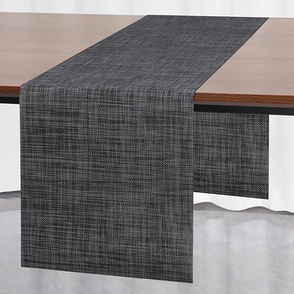 Myir JUN Table Runner, Vinyl Table Runner Indoor 72 Inch Long Arbitrarily Cropped Runner for Table Heatproof for Home Party (Dark Gray-Black, 15 x 72 inch)