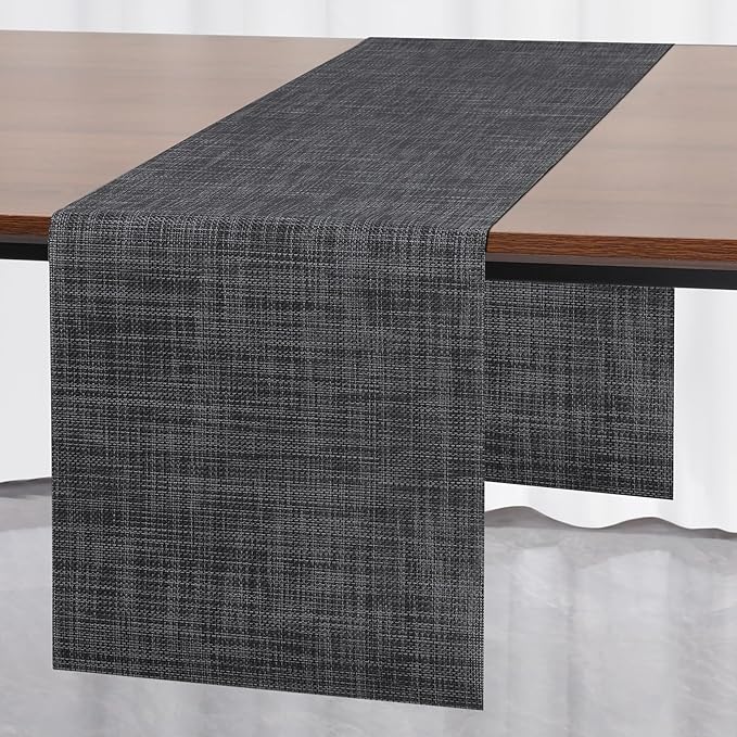 Myir JUN Table Runner, Vinyl Table Runner Indoor 55 Inch Long Arbitrarily Cropped Runner for Table Heatproof for Home Party (Dark Gray-Black, 12 x 55 inch)