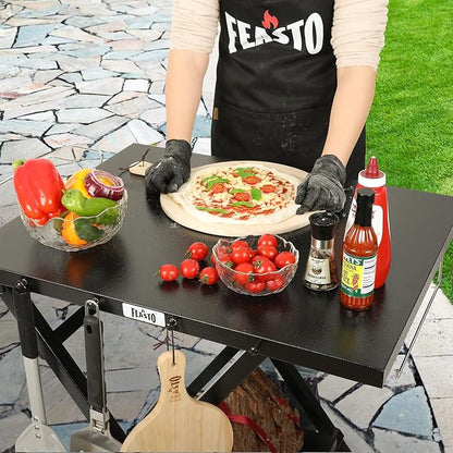 Folding Grill Table with Extra Storage Bottom Shelf, Indoor & Outdoor Prep Table with Garage Rack & Tissue Holder, Pizza Oven Stand for Pizza Oven & Blackstone Griddle, 30" x 24", Black