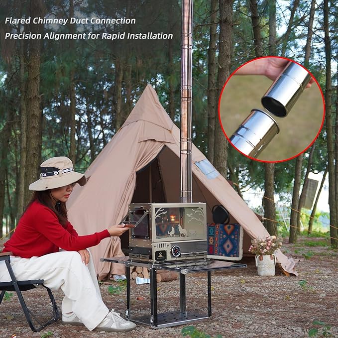 2-Pcs Heavy-Duty Stainless Steel Stove Pipes, 2.75-Inch Diameter, Reinforced Rolled-Edge, for CAMPJOURNEY Hot Tent Stoves & Camping Stoves (14.29-Inch Length)