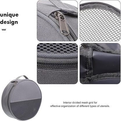 Outdoor Tableware Bag Round Mesh Camping Storage Organizer for Plates Bowls and Utensils Portable Cooking Cookware Carrying Case 8.66X8.66X2.36 Inches