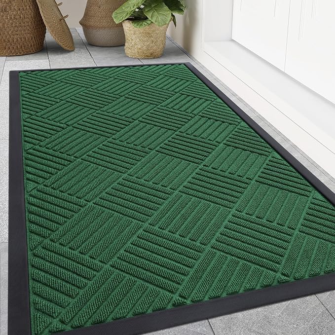 Smiry Front Door Mat Outside Entrance, Heavy Duty Outdoor Indoor Natural Rubber Doormat, Non Slip, Trap Dirt and Moisture, Easy Clean, Low Profile Patio Porch Entryway Mat, 47x32, Green