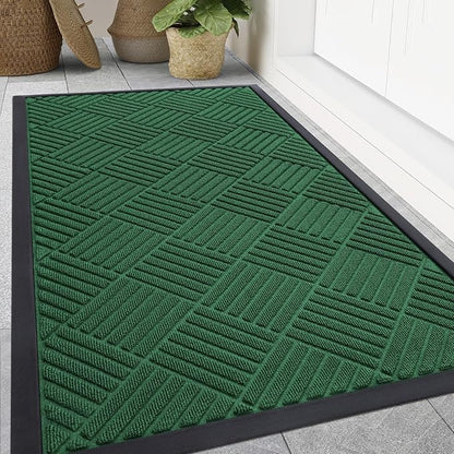 Smiry Front Door Mat Outside Entrance, Heavy Duty Outdoor Indoor Natural Rubber Doormat, Non Slip, Trap Dirt and Moisture, Easy Clean, Low Profile Patio Porch Entryway Mat, 59x35, Green