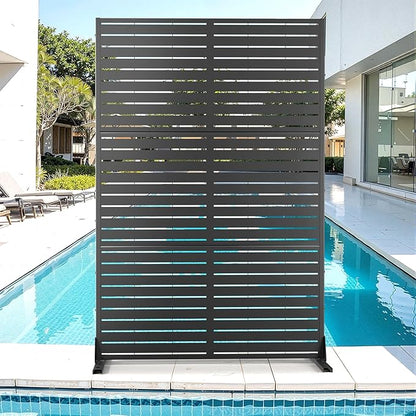 Metal Privacy Screen for Outdoor & Indoor Use, Free Standing Privacy Screen for Patio Garden Pool, 72" H x 47" W Decoative Privacy Panels, Weather Resistant, Easy Assembly (Black Louvered)