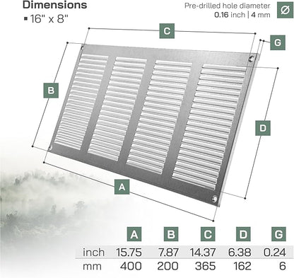 Vent Systems 16" x 8" Inch (Overall Dimensions) Pack of 3 - Galvanized - Air Vent Cover Metal Air Return Grill with Built-in Pest Guard Screen HVAC Vent Duct Cover for Home Improvement