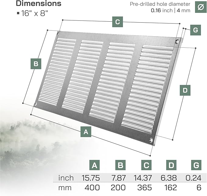 Vent Systems 16" x 8" Inch (Overall Dimensions) Pack of 5 - Galvanized - Air Vent Cover Metal Air Return Grill with Built-in Pest Guard Screen HVAC Vent Duct Cover for Home Improvement