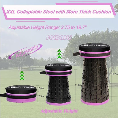 ALEVMOOM Upgraded XXL Collapsible Stool with Cushion 19.7",1000lbs Max Weight,Wider & Taller Pop Up Seat, Heavy Duty Portable Retractable Folding Chair or Travel Foot Rest for Camping & Outdoors