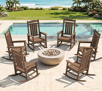 Oversized Outdoor Rocking Chairs Set of 6, HDPE Porch Rocker by KINGYES