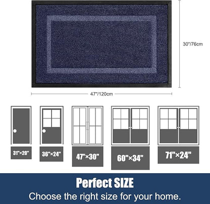 Large Front Door Mat Outside Entrance Indoor Doormat, 47" x 30" Outdoor Mats for Patio Waterproof, Outdoor Door Mats for Outside Entry, Indoor Rugs for Entryway, Sturdy Natural Rubber Entry Mat, Blue
