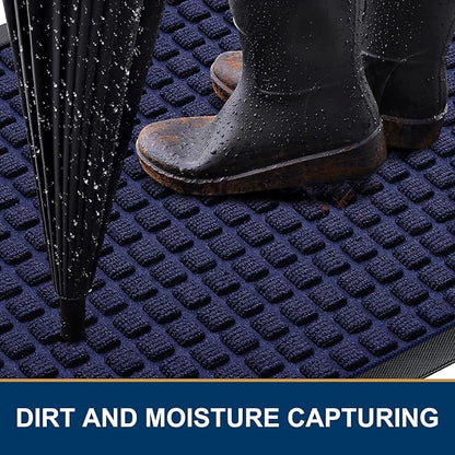Smiry Front Door Mat Outside Entrance, Heavy Duty Natural Rubber Doormat, Non Slip, Trap Dirt and Moisture, Easy Clean, Low Profile Welcome Floor Mats for Indoor Outdoor Entry, 29.5x17 Inch, Navy Blue