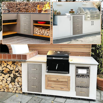 Stainless Steel Outdoor Kitchen Double Access Drawers 17"W x 30"H x 21"D - Heavy Duty Weather-Resistant Combo with Built-in Paper Towel Holder, Flush Mount for BBQ Island & Grill Station