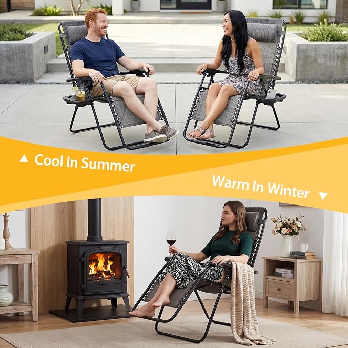 NEWBULIG Zero Gravity Chairs Set of 2, Folding Lounge Recliner Chair | Portable - Image 7