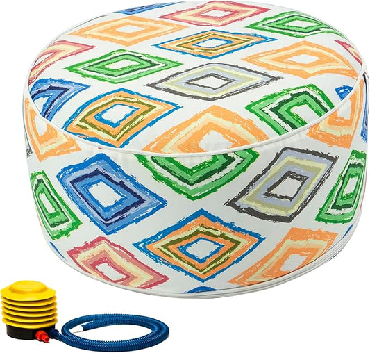 Kozyard Inflatable Ottoman Stool - Portable Round Pouf for Indoor/Outdoor Use - Perfect Small Foot Rest or Seating for Kids and Adults - Ideal for Camping or Home (Funhouse)