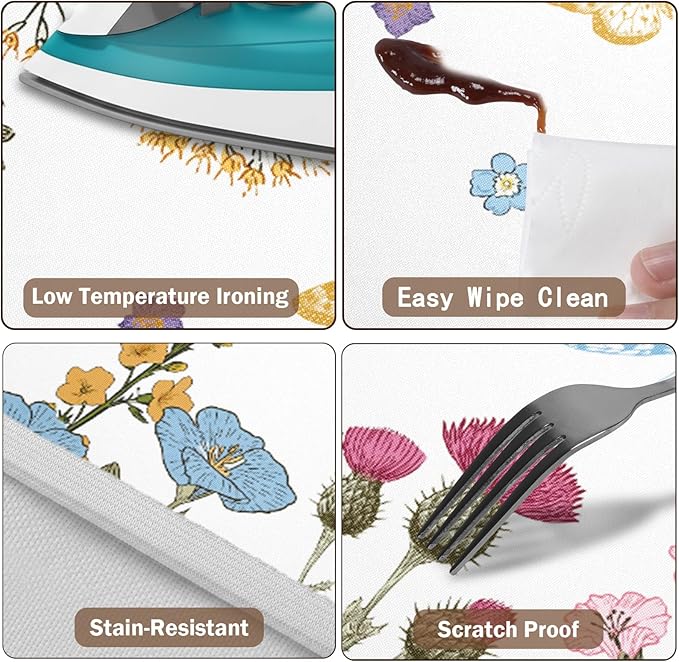 Spring Summer Floral Round Fitted Tablecloth with Elastic Wildflower Butterfly Circle Table Cloth for 44-48" Tables Wipeable Waterproof Farmhouse Easter Flowers Table Cover for Picnic Outdoor Dining