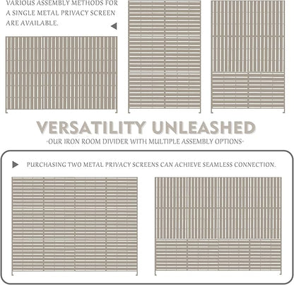 Kozyard Metal Privacy Screen 74" H x 47.2" W Decorative Outdoor Divider with Stand Panels Freestanding Screen Set for Deck Patio Balcony Garden Outdoor&Indoor (Beige/Horizontal Slat)