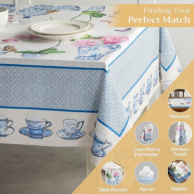 Maison d' Hermine Table Cloth Rectangle Table 100% Cotton 60 x 120 Inches Tablecloth Reusable Decorative Everyday Use for Dining Room, Farmhouse, Home, Party, Festive & Wedding Spring Summer - Canton