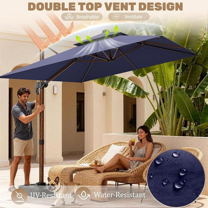 10x13FT Cantilever Outdoor Patio Umbrellas, Double Top Wood Pattern Rectangle - Image 3