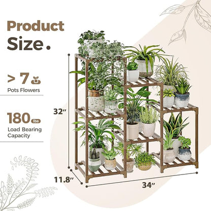 Bamworld Plant Stand Indoor Plant Shelf Outdoor Wood Plant Rack | - Image 6
