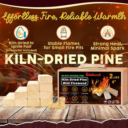 Mini Fire Stick with Fire Starters Gloves 4" Kiln Dried Pine Fire Pit Accessories Firewood Compatible with Wood Stoves, Tabletop Fire Pits, BBQ Grills & Pizza Ovens, 2 lb Box