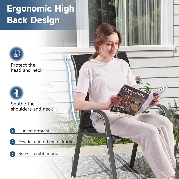 Amopatio Patio Chairs Set of 8, Outdoor Stackable Dining Chairs - Image 6