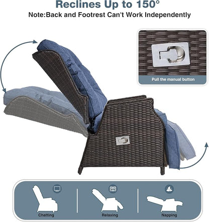Outdoor Wicker Recliner with Adjustable Back and Footrest, PE Rattan Lounge - Image 3