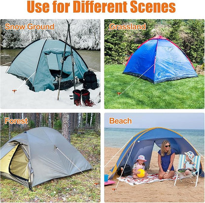 Eurmax USA Hiking Camping Tent Stakes and Hammer Set Lightweight Multi-Function Tent Hammer with Tent Stake Remover,Tent Pegs for Camping, Hiking, Backpacking, Gardening(Orange Stopper Stakes)