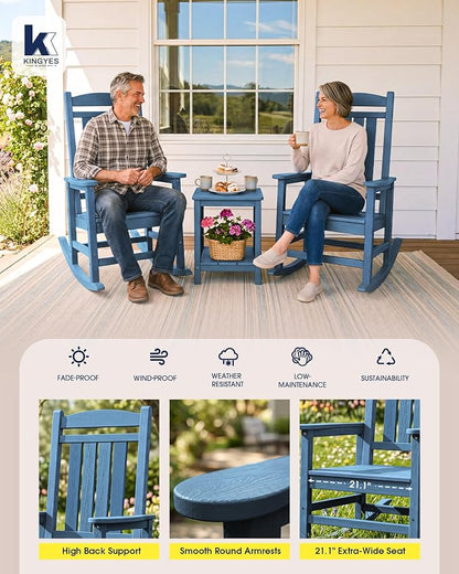 Oversized Outdoor Rocking Chairs Set of 4, Porch Rocker Unique Blue | - Image 6