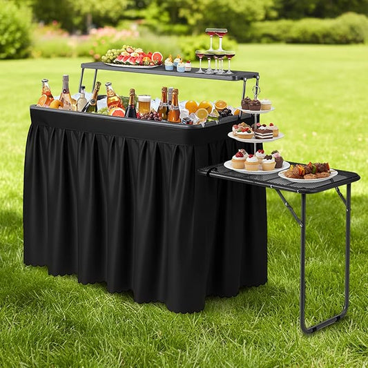 VINGLI Ice Table with Extra Storage Shelf,Side Table,Portasble Cooler Side Table with Removable Skirt, Patio Table, Indoor & Outdoor Bar for Events, Parties and Camping