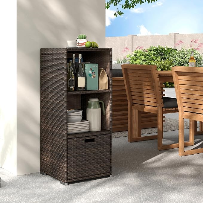 Tangkula Rattan Outdoor Storage Cabinet, Patiojoy Outdoor Wicker Cabinet - Image 2