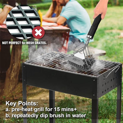 Grill Brush and Scraper Bristle Free – Safe BBQ Brush for Grill – 18'' Stainless Grill Grate Cleaner - Safe Grill Accessories for Porcelain/Weber Gas/Charcoal Grill – Gifts for Grill Wizard
