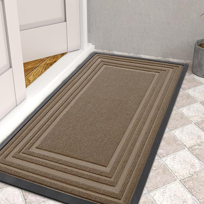 Buganda Front Door Mat Indoor Outdoor Entrance, Non-Slip Natural Rubber Doormats, Easy Clean, Low Profile, Dirt Trapper Entryway Floor Mats for Outside, Garages and Patios, 36x24, Light Brown
