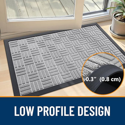 OLANLY Front Door Mat Outside Entrance 35x23, Absorbent, Heavy Duty Sturdy Natural Rubber Doormat Indoor Outdoor, Non-Slip, Stain and Fade Resistant, Low Profile Floor Mat for Entryway, Light Gray