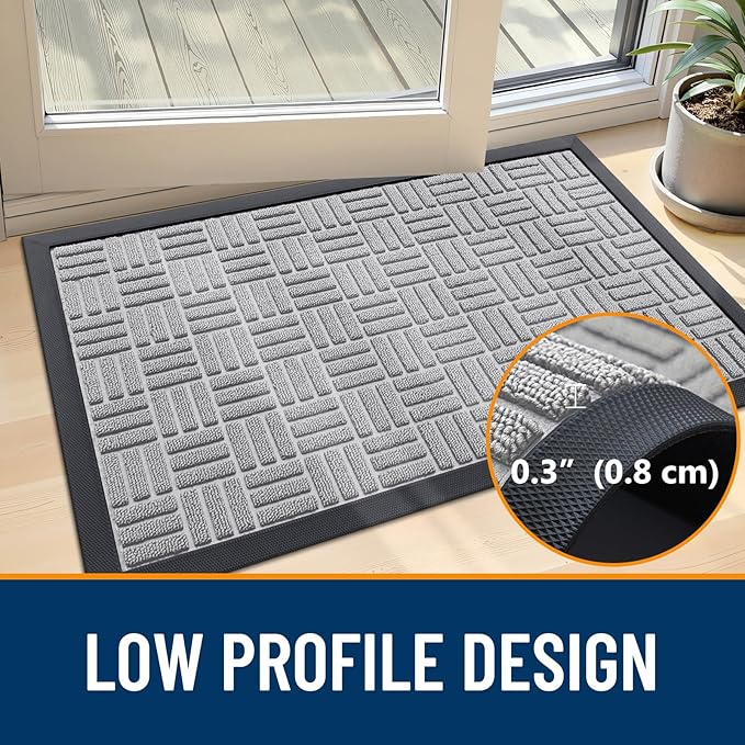 OLANLY Front Door Mat Outside Entrance 47x32, Absorbent, Heavy Duty Sturdy Natural Rubber Doormat Indoor Outdoor, Non-Slip, Stain and Fade Resistant, Low Profile Floor Mat for Entryway, Light Gray