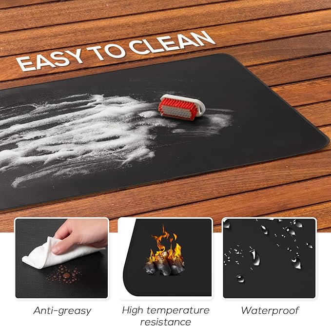 FLASLD Fireproof & Waterproof Under Blackstone Griddle BBQ Mat, Heat Resistant Grill Mats for Outdoor Grill to Protect Your Prep Table and Outdoor Grill Table (Black,24 x 36in)